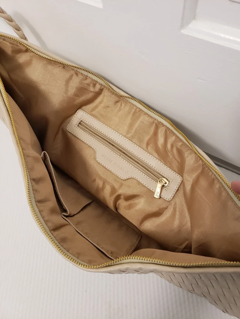 NWOT Anthropologie Melie Bianco Large Crescent Shaped Slouch Shoulder Bag, Beige